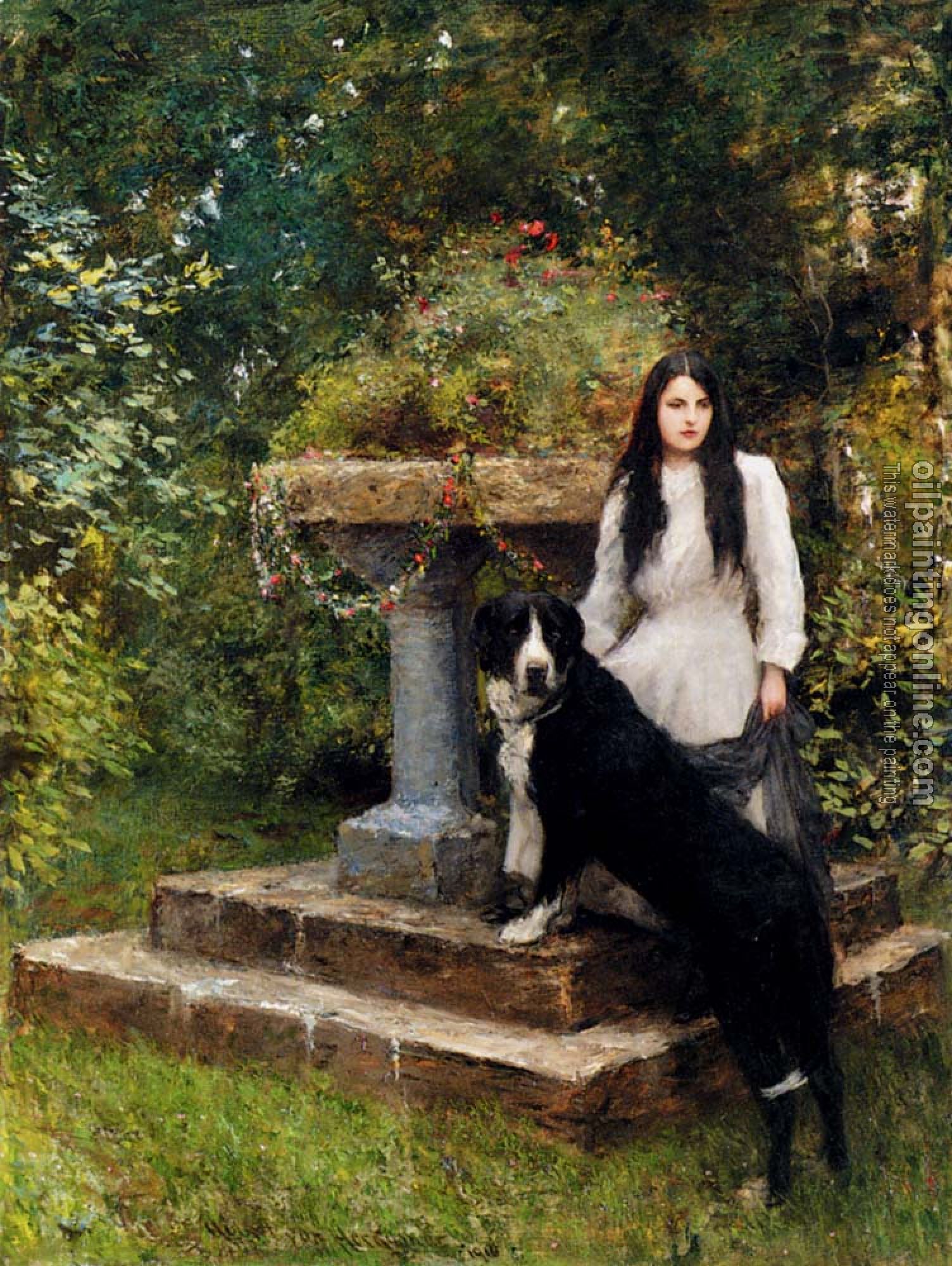 Sir Hubert von Herkomer - A Young Girl And Her Dog